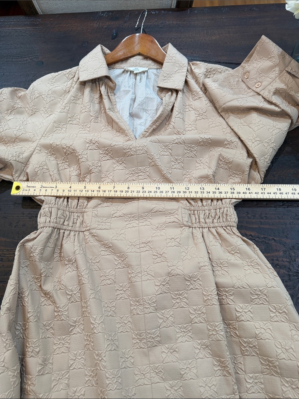 Coastal Grandmillennial Textured Tan Maxi Dress Smocked Pockets Entro Small - Picture 13 of 15
